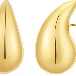 Apsvo Chunky Gold Hoop Earrings for Women, Dupes Earrings Lightweight Waterdrop Hollow Open Hoops, Hypoallergenic Gold Plated Earrings Fashion Jewelry