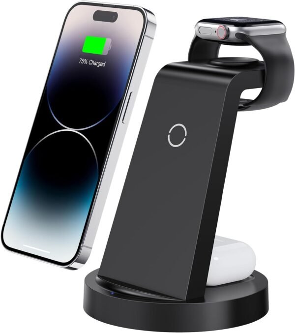3 in 1 Charging Station for iPhone, Wireless Charger for iPhone 15 14 13 12 11 X Pro Max & Apple Watch - Wireless Charging Station for AirPods Pro 3 2