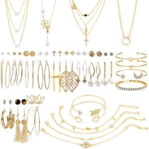 AROIC 38 PCS Gold Jewelry Set with...