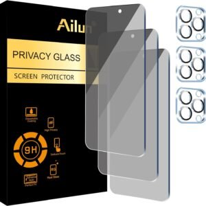 Ailun 3Pack Privacy Screen Protector for iPhone 15 Pro Max [6.7 inch]+3Pack Camera Lens Protector,Sensor Protection,Dynamic Island Compatible,Anti Spy Tempered Glass[9H Hardness]-HD[6 Pack]