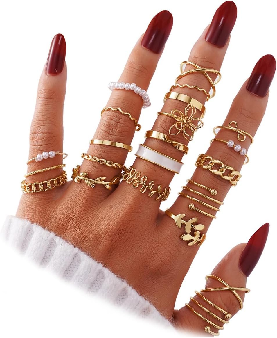 IFKM 51 Pcs Gold Knuckle Rings Set For Women Girls Vintage Stackable Joint Finger Midi Rings Dainty Cubic Zirconia Crystal Simple Twist Hollow Cute Rings Pack Jewelry Gift