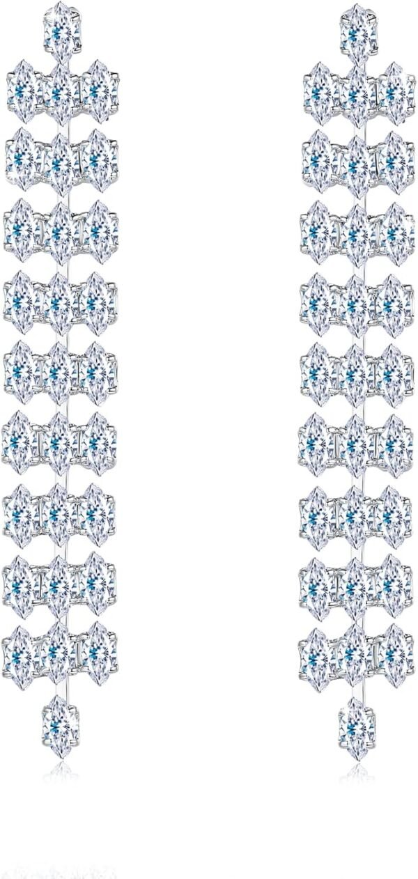 Wedding Earrings for Brides, Silver Earrings for Women, 18K White Gold Plated Sterling Silver Post Cubic Zirconia Dangle Earrings, Clear Crystal Hypoallergenic Chandelier/Tassel Earrings